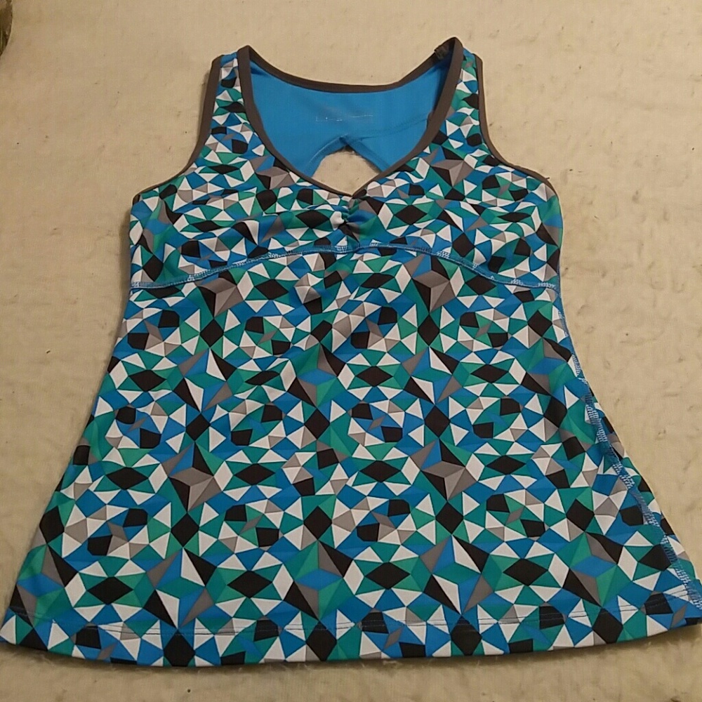 Blue & green Xersion athletic tank top size petite small - Picture 1 of 2